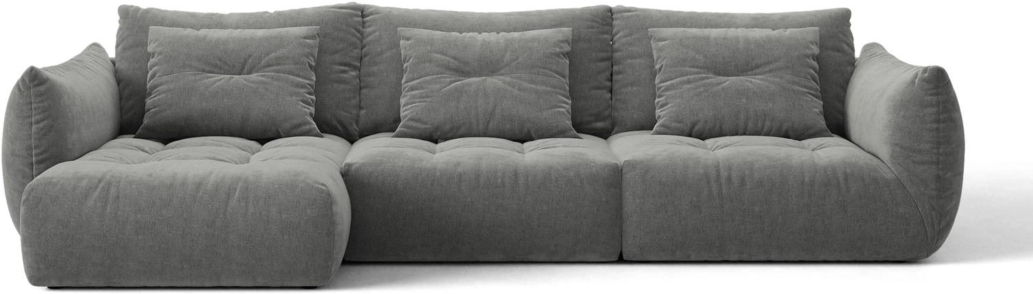 Chaiselongsofa Micadoni Bloom venstrevendt, mørkegrå Wind 89 tekstureret stof, 327 x 152 cm, hjørnesofa.
