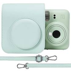 Aenllosi PU Leder Schutzhülle für Fujifilm Instax Mini 12/Mini 11 Sofortbildkamera - Reisetasche mit Film Tasche und Verstellbarem Schultergurt, Nur Tasche (Mint Green)