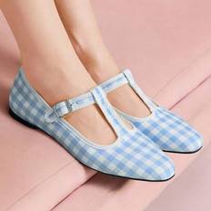 Women&#39;s Fashion Blue Plaid Flat Slip-On Shoes - Blue - CN36,CN37,CN38,CN39,CN40,CN41
