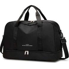 Nylon Sport Gym Bag Dam/Her Resväska Stor kapacitet Weekend Axelväska Hospital Bag Fitness Bag med Skofack för Camping Arbete Sport - Svart - 19,29*9,84*12,6tum