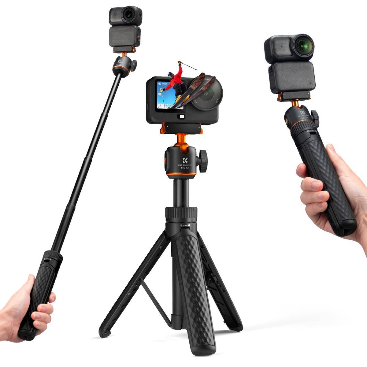 KENTFAITH 25.6"/65cm Magnetic Quick Release Tripod Compatible with DJI Osmo Nano/Osmo Action 6, 2-in-1 Extendable Handle with Extension Rod, 360° Ball Head Selfie Stick, Vlogging Stand/Accessories K&F CONCEPT