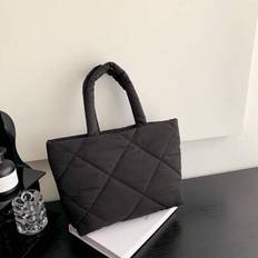 Mode Lingge Quilted Brodery Shopping Bag Axel Tygväska Mångsidig Business Casual,Svart väska,Skolmaterial utomhus,Resor,Utflykter,Sport,Semester,Lärar (En-Storlek)