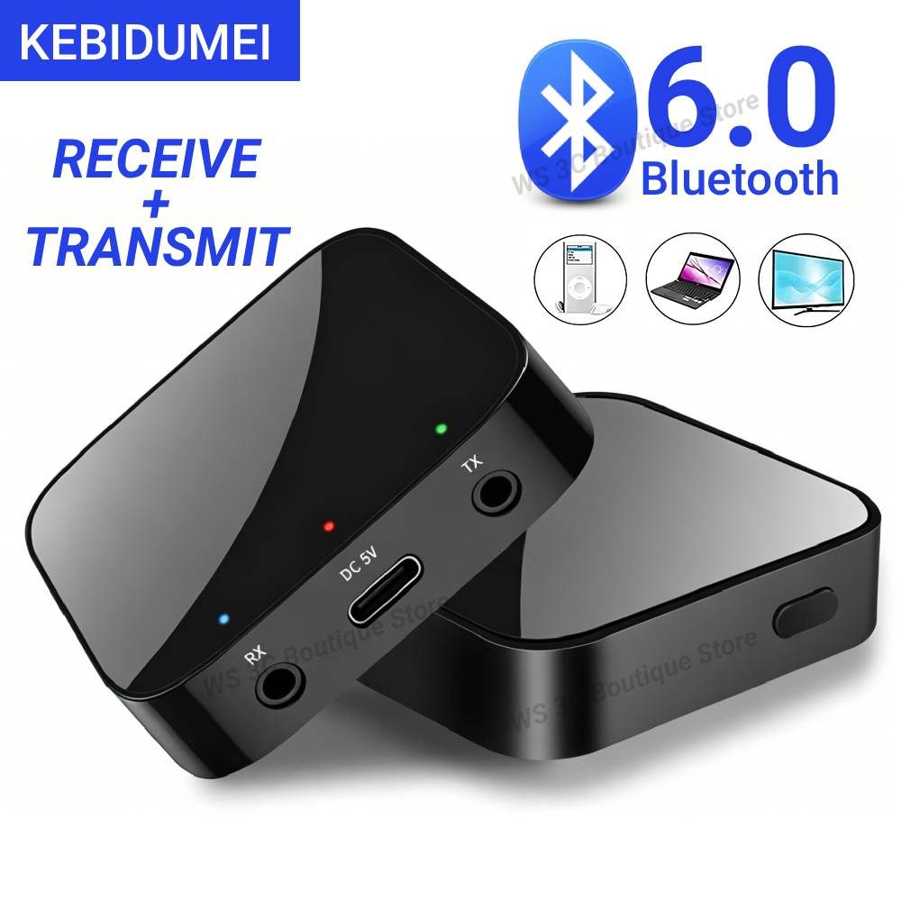 KEBIDUMEI Bluetooth 6.0 Receiver and Transmitter 3.5mm AUX Wireless Audio Adapter Bluetooth Transmitter for Car PC TV Headphones