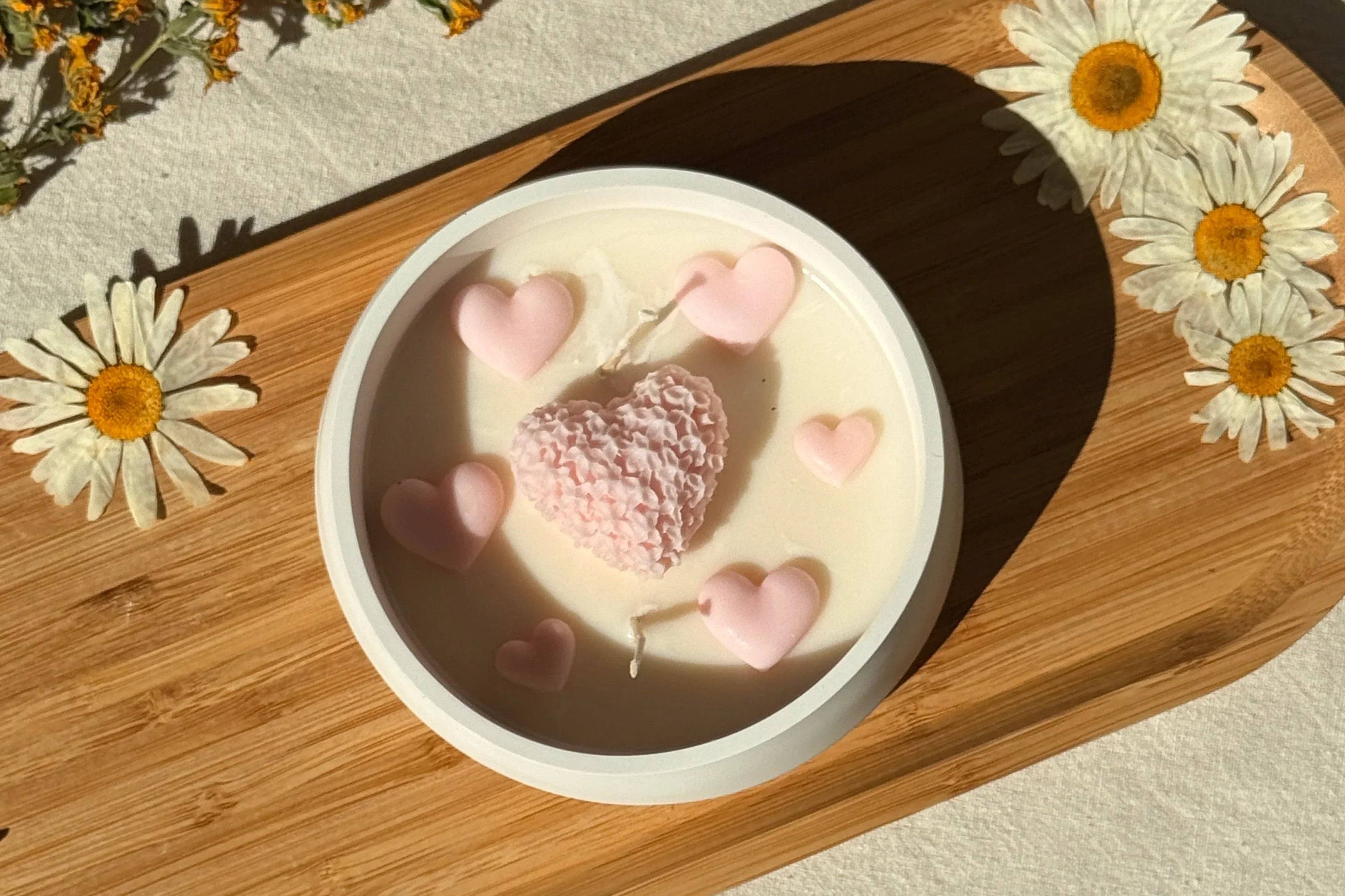 Sweetheart Blossom Soy Candle | Handmade Romantic Heart Candle with Essential Oils - Ginger & Cardamom