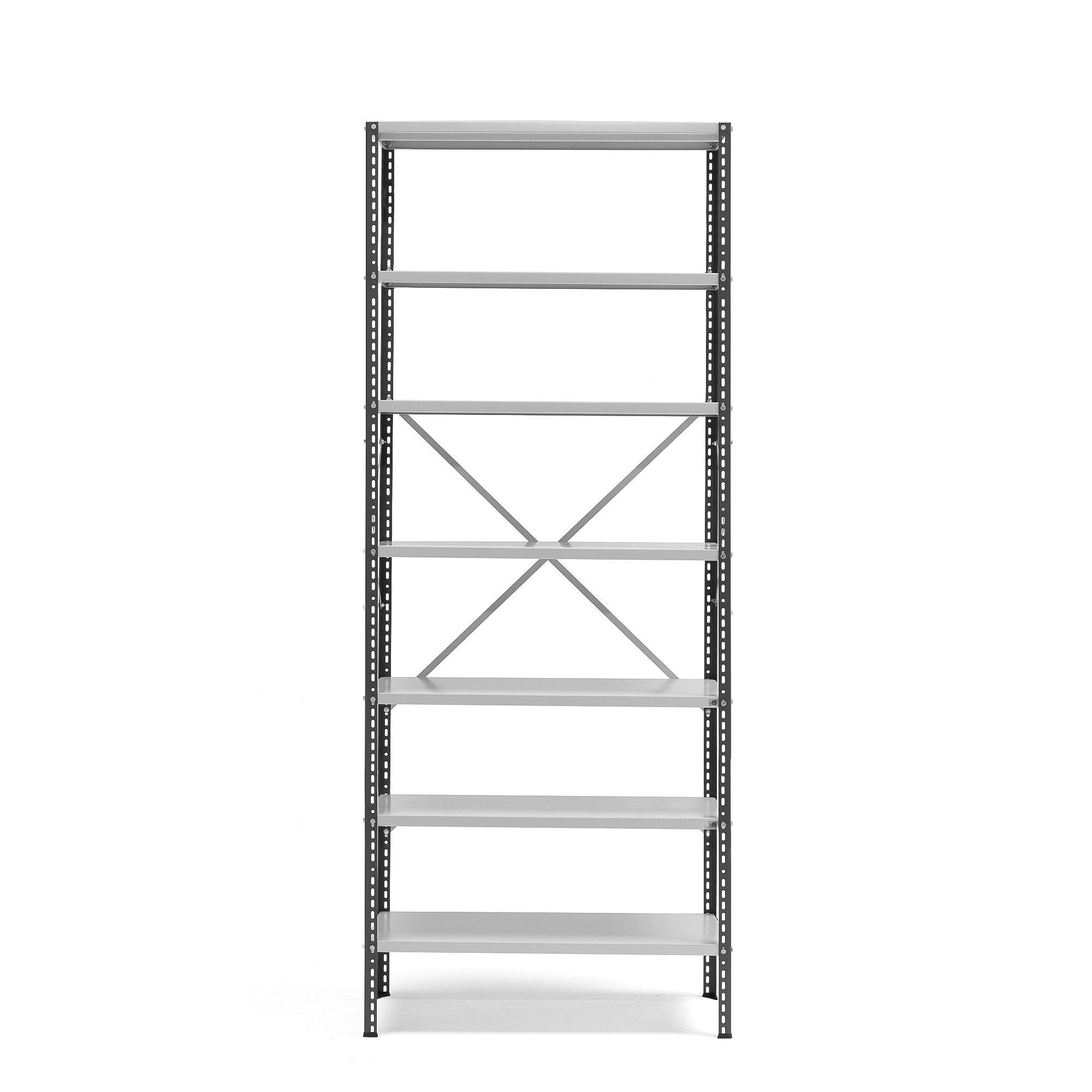 Hylla POWER, grundsektion, 2500x1010x400 mm, mörkgrå, grå hyllplan