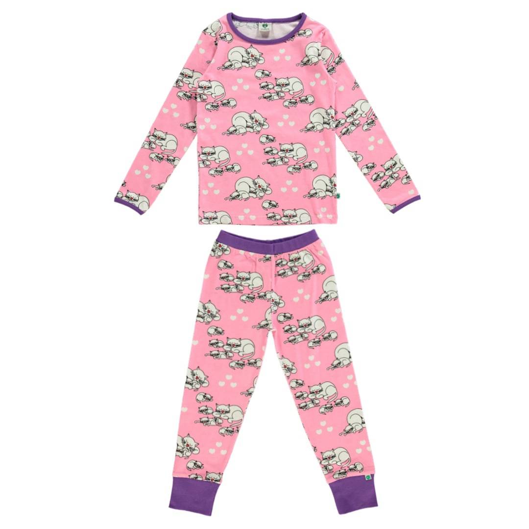 Nattøj med katte - Sea Pink / 11-12