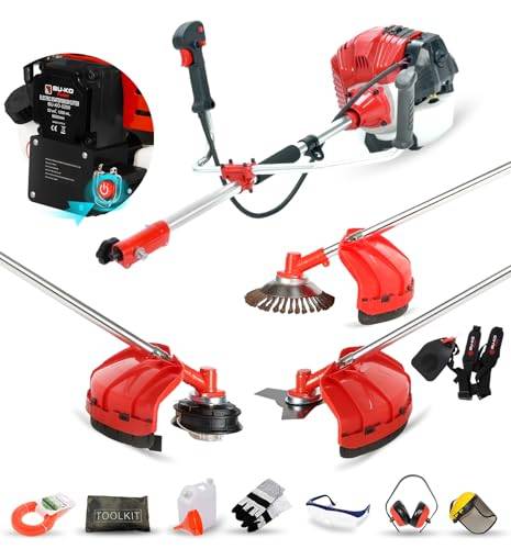 BU-KO 52cc Benzin-Rasentrimmer Garten Multitool - Elektrischer Druckknopf & Zugschnurstart | 3-in-1 Freischneider, Rasentrimmer & Stahldraht Unkrautschneider | Schwerlast, Leistungsstarker 3HP Motor