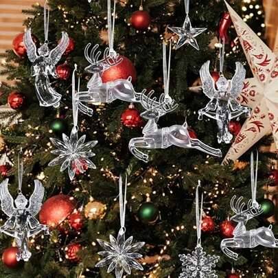 9/4 st kristallklara snöflingor julgranshängen dekoration för semester vinter nyårsfest genomskinliga hängande ornament, jul - Multifärgad (9st (2st ängel+3st snöflinga+4st älg),4 st älg,3 st snöflingor,2 st ängel)