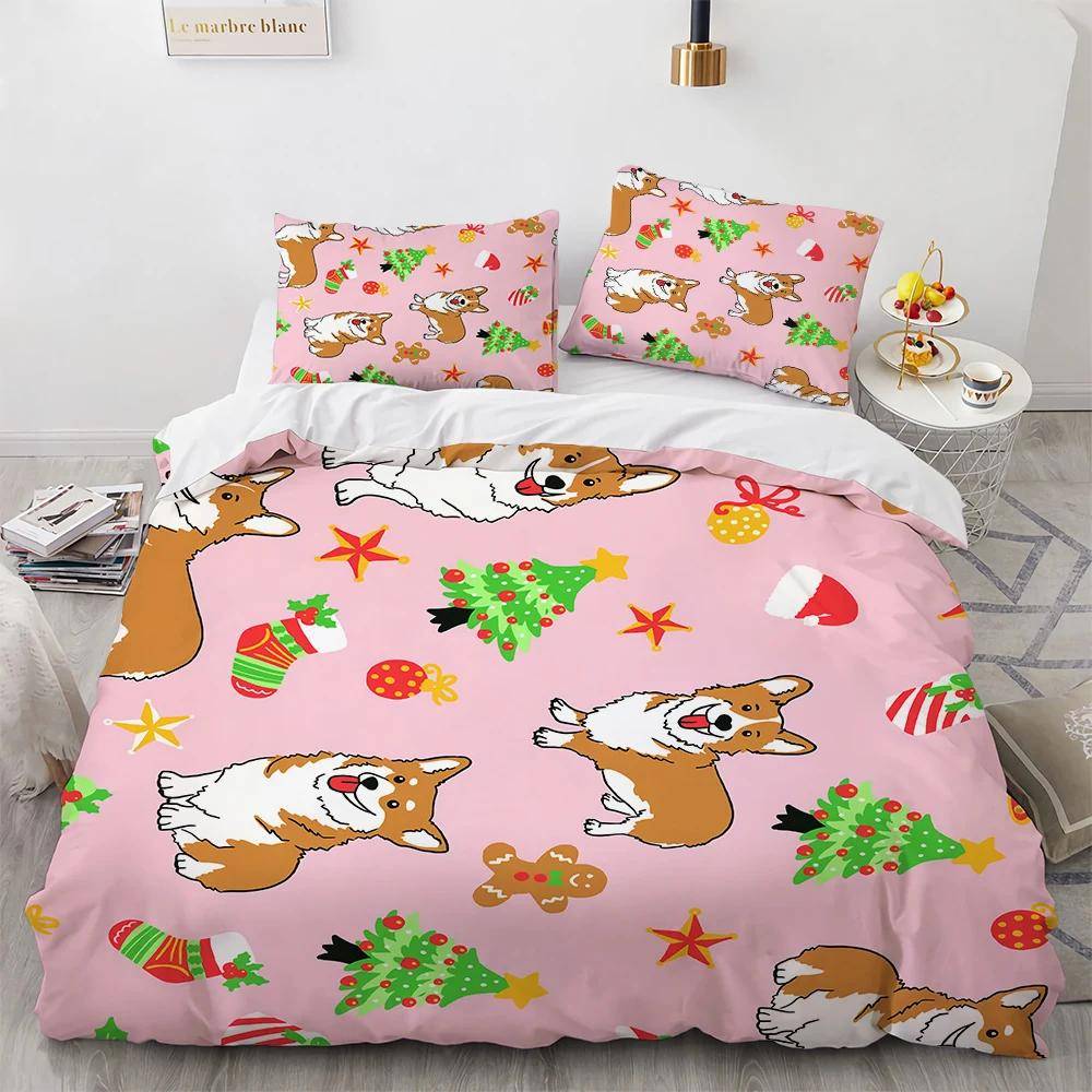 Corgi Hund Kung Drottning Påslakan Gul Tecknad Valp Sängkläder Set för Barn Pojkar Flickor Kawaii Husdjur Djur Rosa 2/3 st Täcke 173x218cm 2pcs