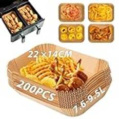 Airfryer Tillbehör Air Fryer Paper 22×14 cm, 200 Stycken Bakplåtspapper Airfryer Non-stick Vattentät och Oljesäker, Airfryer Papper Rektangel, Tillbehör Airfryer Kompatibel med NINJA AF300EU/AF400EU
