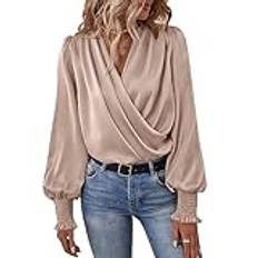 Kvinna W V Neck Cowl Neck Sleeve Fashion Top Lantern Sleeve Top för Butik Pendling Blommig M Ger en Touch Av Sofistikering Till Din Detta Lämplig för Sc (L)