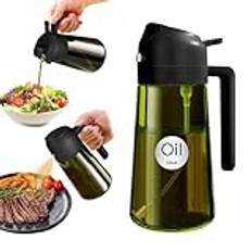 YARRAMATE grönt olivolja dispenser 2 i 1, 470ml Ljus-blockerande Mörk oljespruta för matlagning, glasoljesprayflaska, livsmedelsklassad oljedispenser och för kök (svart)