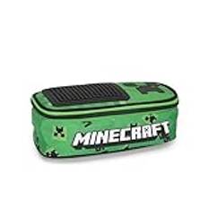 MINECRAFT Officiell Minecraft skolväska, ovalt pennfodral för barn, perfekt för förvaring av kontorsmaterial, med elastiska öglor inuti, praktisk dragkedja, 22 x 7 x 9,5 cm, grön, Grön, Vardaglig