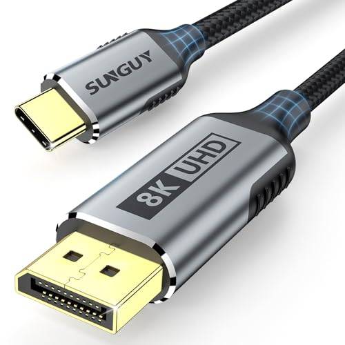 SUNGUY USB-C-auf-DisplayPort-Kabel 2M, 8K@60Hz 4K@240Hz, USB C auf DP 32.4Gbps unidirektionales kompatibles Thunderbolt 4/3-Kabel für iPhone 17 16 15 Pro Max, MacBook Pro/Air, iPad, Mac Mini