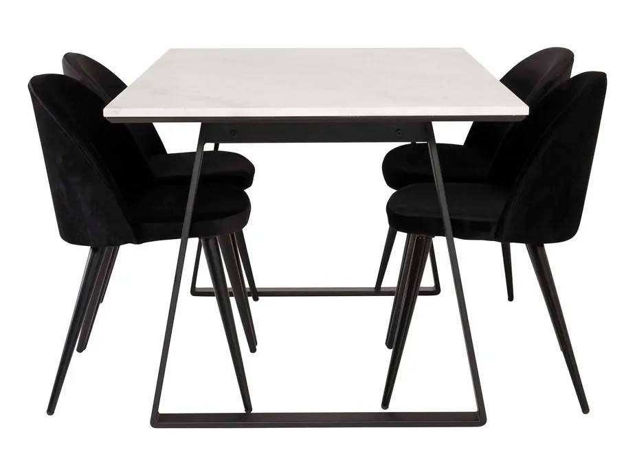 Venture Design Estelle & Velvet spisegruppe Hvid/sort 4 st stole & borde 140 x 90 cm