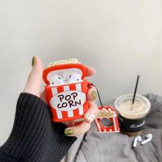 Sød etui til Airpods 2. / 1. generation, 3D popcorn design silikone etui beskyttende stødsikre covers med nøglering til Airpods øretelefoner