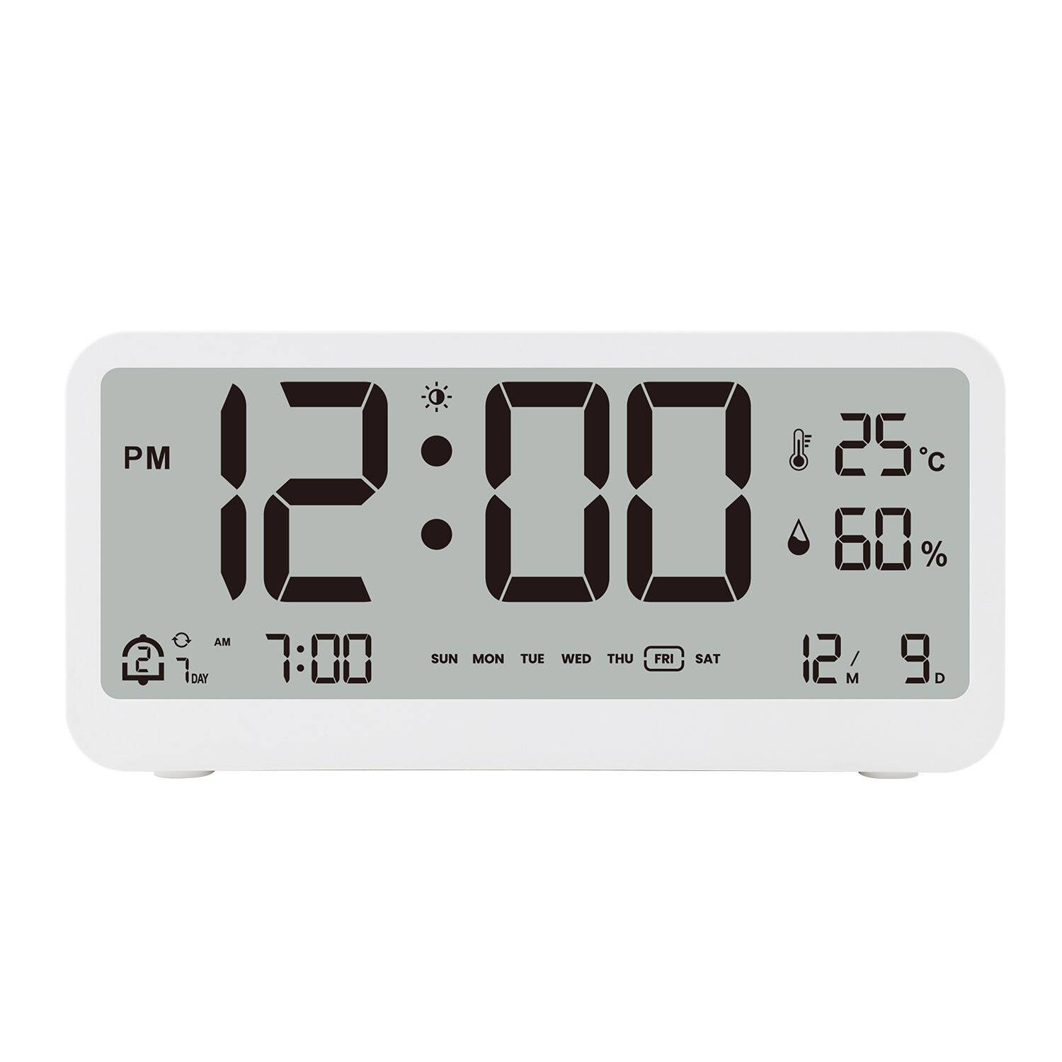AGSIVO Smart Digital Alarm Clock med stor display termometer hygrometer anti-slip botten med nattljus batteridriven säkr