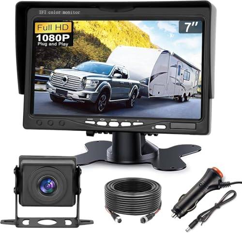 Kairiyard Bakre kameraset med 7 tums HD-LCD-skärm och 170° vidvinkel bakåtvänd kamera, vattentät IP69 bakkamera bil, mörkerseende för lastbil/släpvagn/buss/van/jordbruk (12–24 volt)
