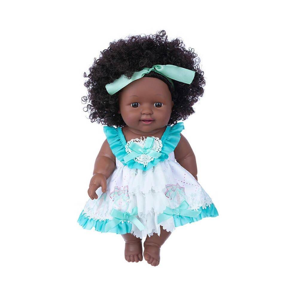 (Cyan) Realistic Baby Cute Curly Hair Lace Skirt Baby Toy Kids Birthday Gift Festival Present,100% New