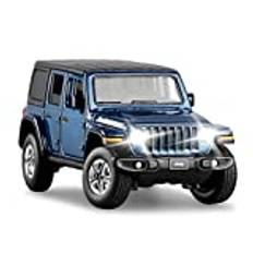 YAOSHIHENG Simuleringsbilmodell bästa presenten 1/32 för Jeep Sahara högsimulering terrängfordon metall formgjuten bilmodell samlarobjekt (färg: blå)