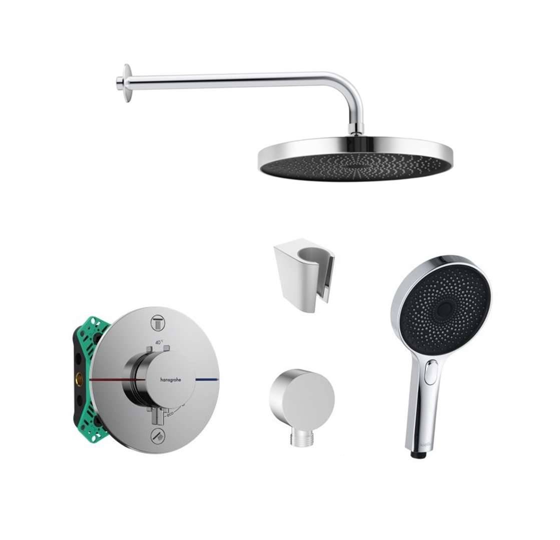 SANITINO - Duschset med termostat och dold kropp hansgrohe, tillbehör kielle, krom SANI21HKK002