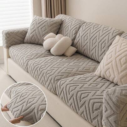 1st Vinterförtjockad varm plysch jacquard Halvskyddad soffa Sittkuddsöverdrag, Enkelt modernt mjukt hudvänligt husdjurssäkert elastiskt sofffodral, Hö - Ljusgrå (Singel Set,2 Sits,3 Sits,4 Sits,Armstödsöverdrag,L-formad,Soffa bakstycke S,Soffa bakstycke M)