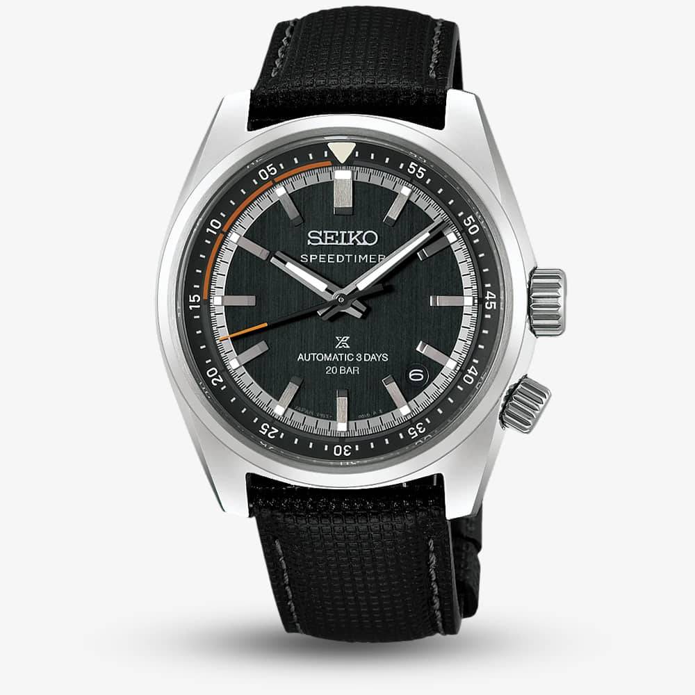 Seiko Mens Prospex 'Heritage Motoring' Countdown Speedtimer Petrol Blue Dial Leather Strap Watch HBC004J1