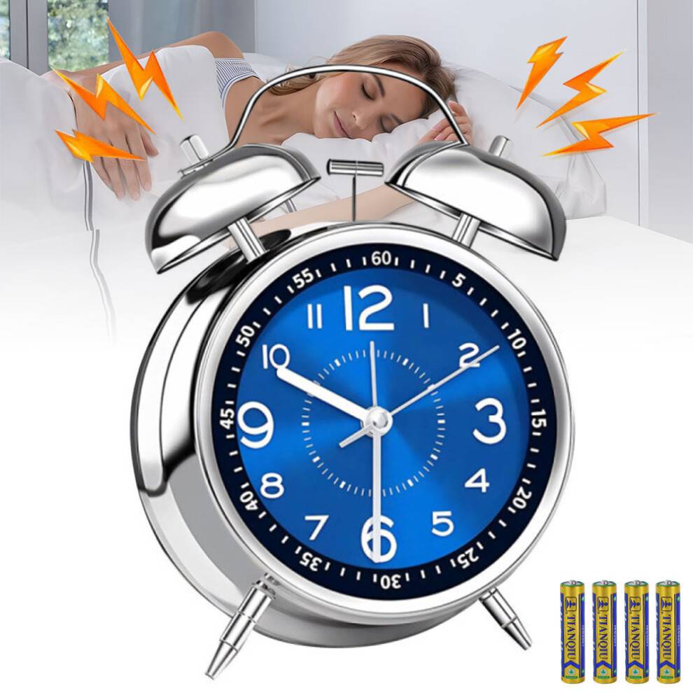 Lydløst vækkeur til voksne, lydløs ikke-tikkende baggrundsbelysningsfunktion, høj alarm med dobbelt klokke, retro analogt kobbermetalur,