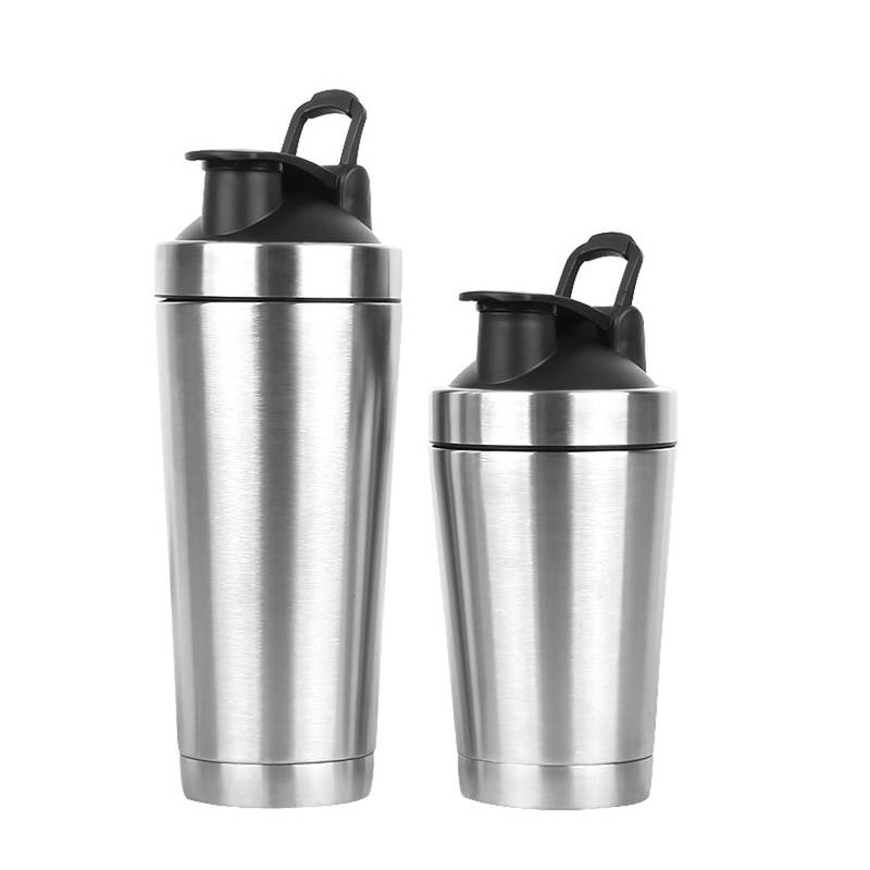 Shaker flaska rostfritt stål shaker cup mugg vattenflaska vakuum dubbelväggig protein shaker flaska rostfritt stål shaker cup - Svart / 500ml