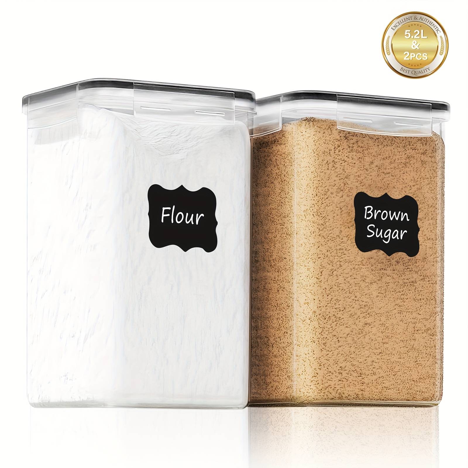 Thelife 2pcs Extra Large Food Storage Containers 5.2l/175oz, Bpa Free Plastic Airtight Food Storage Jars For Flour, Sugar, Rice, Cereals - Leakproof For Kitchen And Pantry Organization