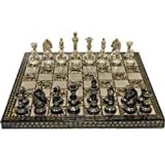 Schackset i mässing för vuxna, stora schackspel och schackspel, samlarobjekt schackbräde, handsnidade spelbrädor (25 x 25 cm) silver och svart (14 x 14)