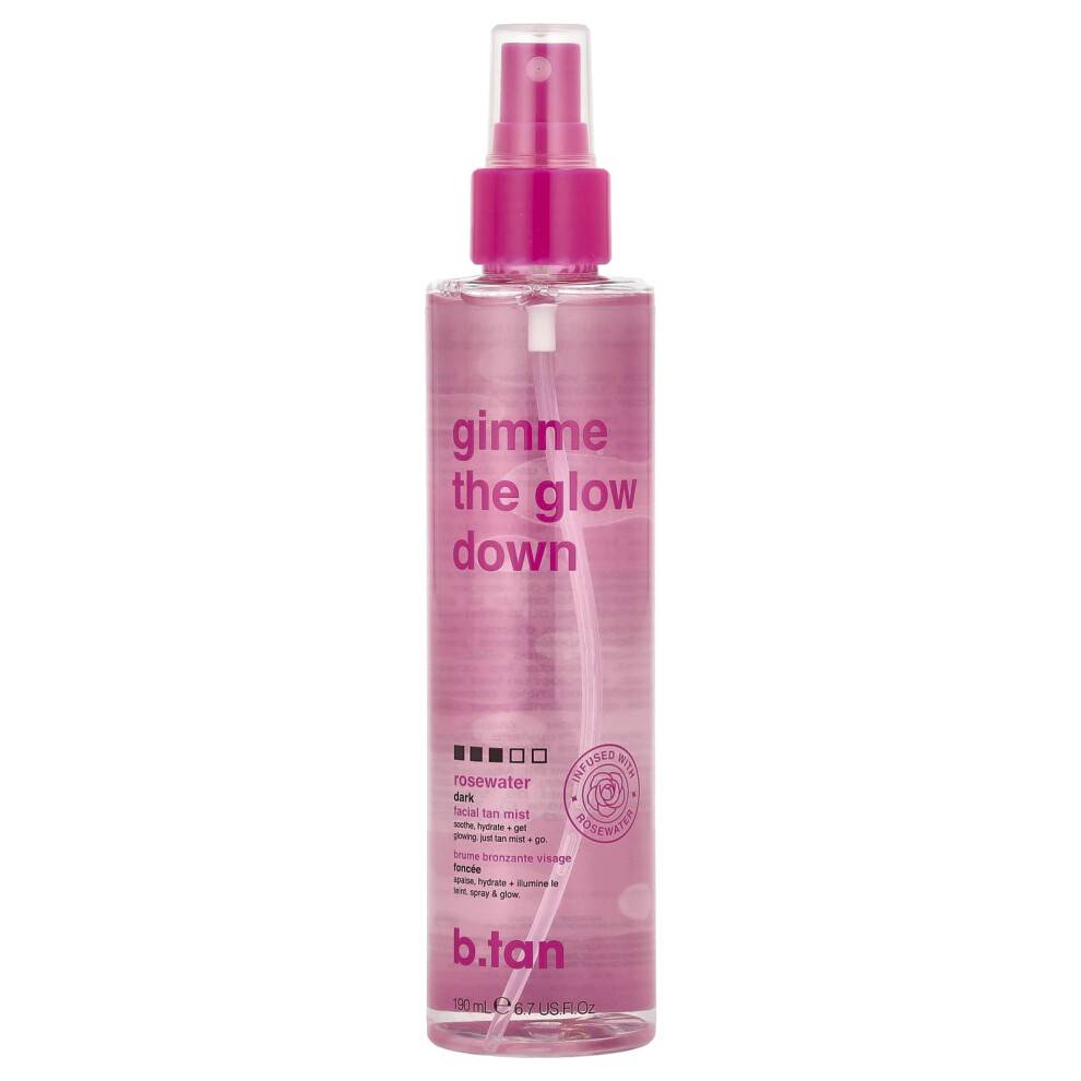 b.tan, Gimme The Glow Down, Mørk, Facial Tan Mist, Rosewater, 6,7 fl oz (190 ml)
