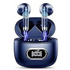 Bluetooth 5.3 Hörlurar, Sport Bluetooth-hörlurar med HD Mic Stereo, Trådlösa In-Ear Mini Trådlösa Hörlurar IP7 Vattentät, Bluetooth LED Display-Headset/Laddning/USB-C 42H Blå