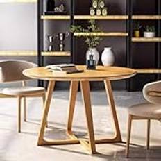 Mid Century Modern Dining Table,Round Solid Wood Kitchen & Dining Room Tables,Rustic Pedestal Table Small Leisure Coffee Table for 2,4 People,Wood,60X60CM