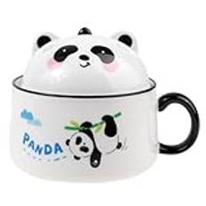 lachineuse Asiatisk panda ramenskål - porslin - 1 020 ml - med lock och bestick - frukostskål, soppa, ris, snabbnudlar - presentidé asiatisk, Japan, Kina - vit färg