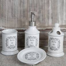 Set 4 tvålpump tvålfat tandborstmugg mugg vitt Porslin bain fransk lantstil shabby chic lantlig stil