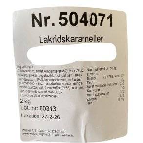 Karameller: Bløde enkeltvis indpakkede lakridskarameller 250g