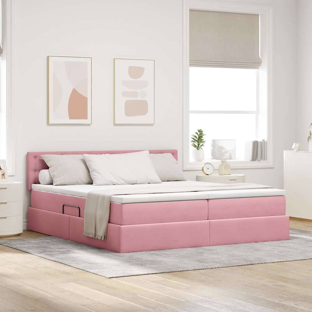 vidaXL LED förvaringssäng med madrass Rosa 180 x 200 cm Sammet