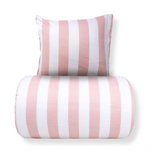 Sängkläder 140x220 cm - 100 % bomullssatin - Nordic Stripe - Breda ljusrosa ränder