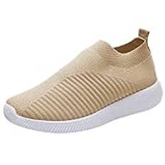 Slip-on skor dam sneakers, slip-on sportskor dam, basic löparskor dam utomhus fritidsskor sneakers dam joggingbyxor lätta andningsbara träningsskor damskor, kaki, 37 EU