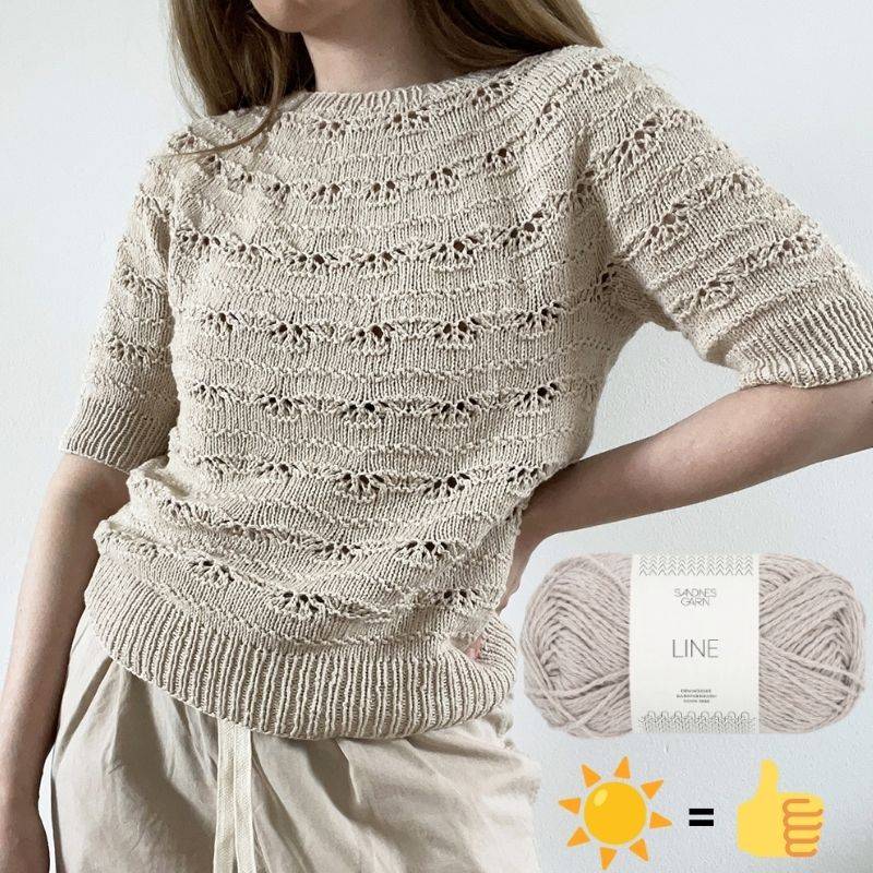 Strikkekit Musling Tee bluse fra Le Knit i Line garn - 3XL: 9 nøgler garn