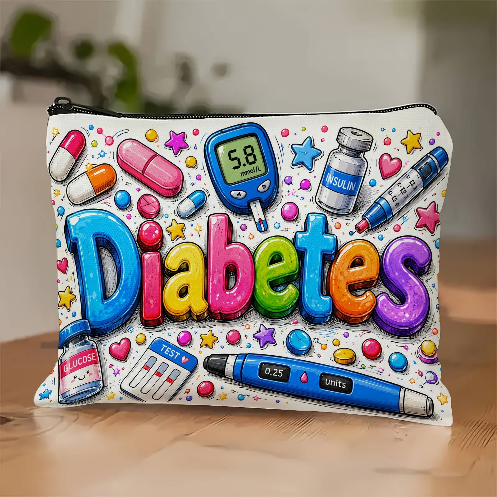 This Makeup Bag With A -themed Pattern Is A Portable Handbag That Can Store Cosmetics, Insulin, Medication, And Everyday Medicines, Making It Perfect For Travel, Vacations, Workouts, And Camping