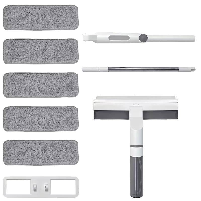 Glass Spray Cleaning Kit with Squeegee Long Handle Double-sided Rotatable Window Wiper Duster Mop Household Cleaning Accessories