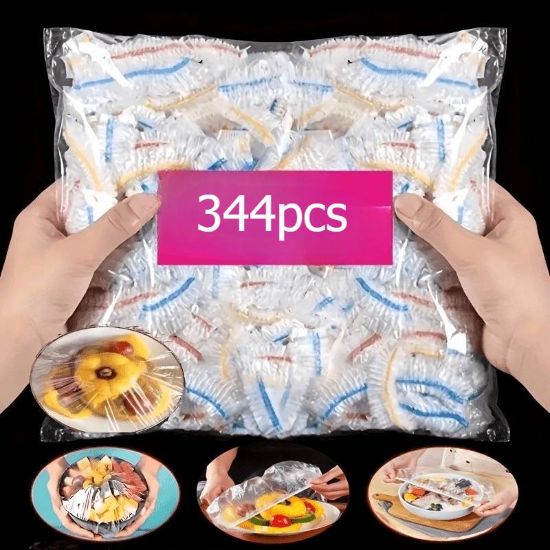 TEMU 344-pack Elastic Food Covers - Disposable Pe Bowl Lids For Kitchen Storage | Stretchable Food Grade Film For Leftovers And Meal Prep