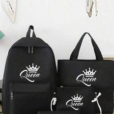 Back To School Season, Back To School Season Luminous Queen Print Travel School Bag Set, Fashionable And Lightweight Large Capacity Backpack + Messeng - Black - Black