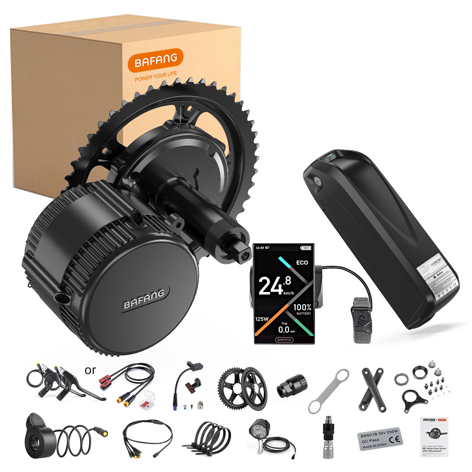 Bafang 250W 350W 500W Motor Kit 36V Mid Drive Electric Bike Conversion Kits BBS01B BBS02B EBike Engine 13Ah 24Ah Bicycle Battery
