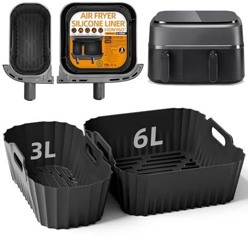 HONYAO Silikonform Varmluftsfritös Tillbehör för Philips Airfryer Dual Basket 3000 9L NA350/00, 2 Stycken 6L+3L Silikonform Airfryer Tillbehör för Philips Steam Airfryer 5000 Series NA550/00