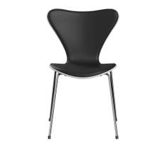 Fritz Hansen - Sjuan 3107 stol framsidesklädd läder stålstativ krom Soft Black/White - Matstolar - Arne Jacobsen - Svart - Läder/Metall/Trä