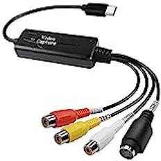 XMSJSIY RCA AV till USB C-omvandlare videoinspelningskort adapter 1 kanal AV NTSC PAL Video S video/komposit till USB-omvandlare video ljud RCA för mobiltelefon/PC