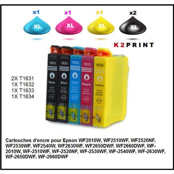 Cartouche d'encre Epson WORKFORCE WF-2510WF - 5 cartouches 16XL (2XT1631 T1632 T1633 T1634) - Multi-couleurs
